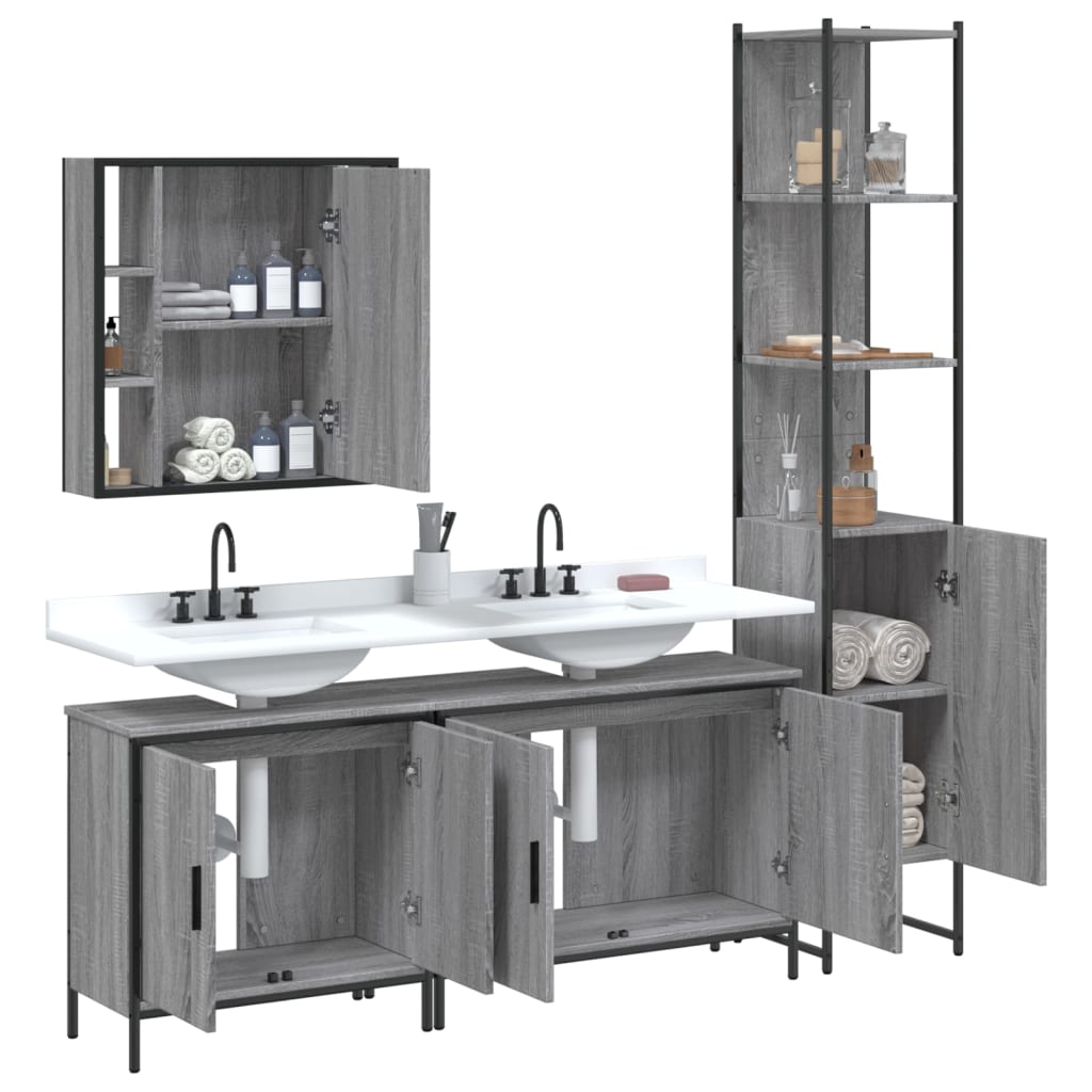 Ensemble d'armoires de salle de bain 4 pcs sonoma gris