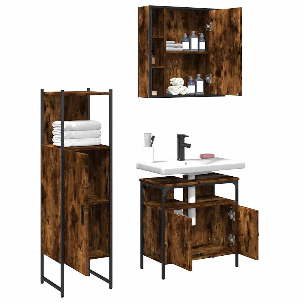 Ensemble d'armoires de salle de bain 3 pcs chêne fumé