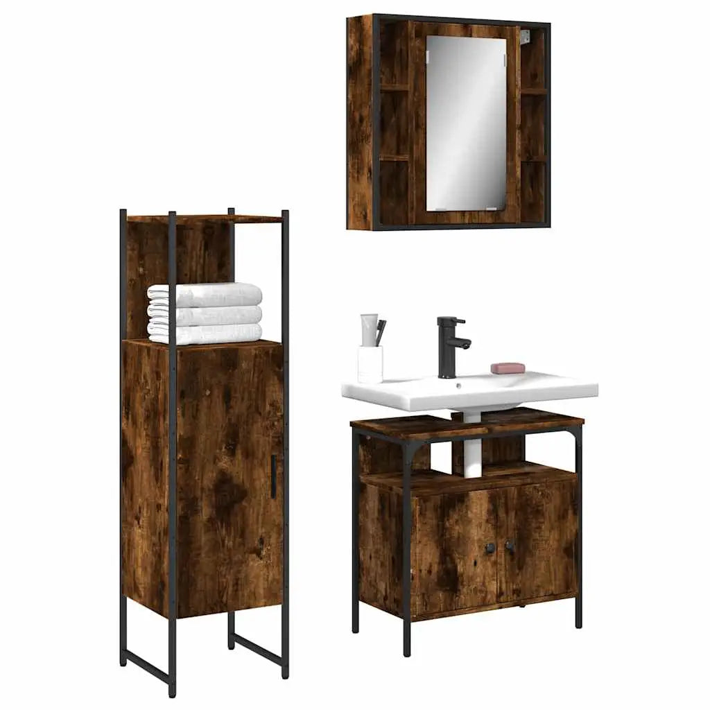 Ensemble d’armoires de salle de bain 3 pcs chêne fumé - XIOS