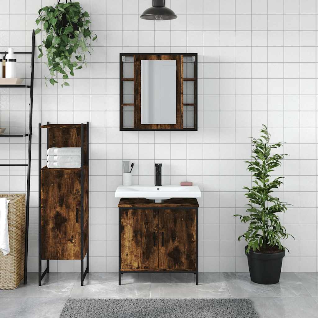 Ensemble d'armoires de salle de bain 3 pcs chêne fumé