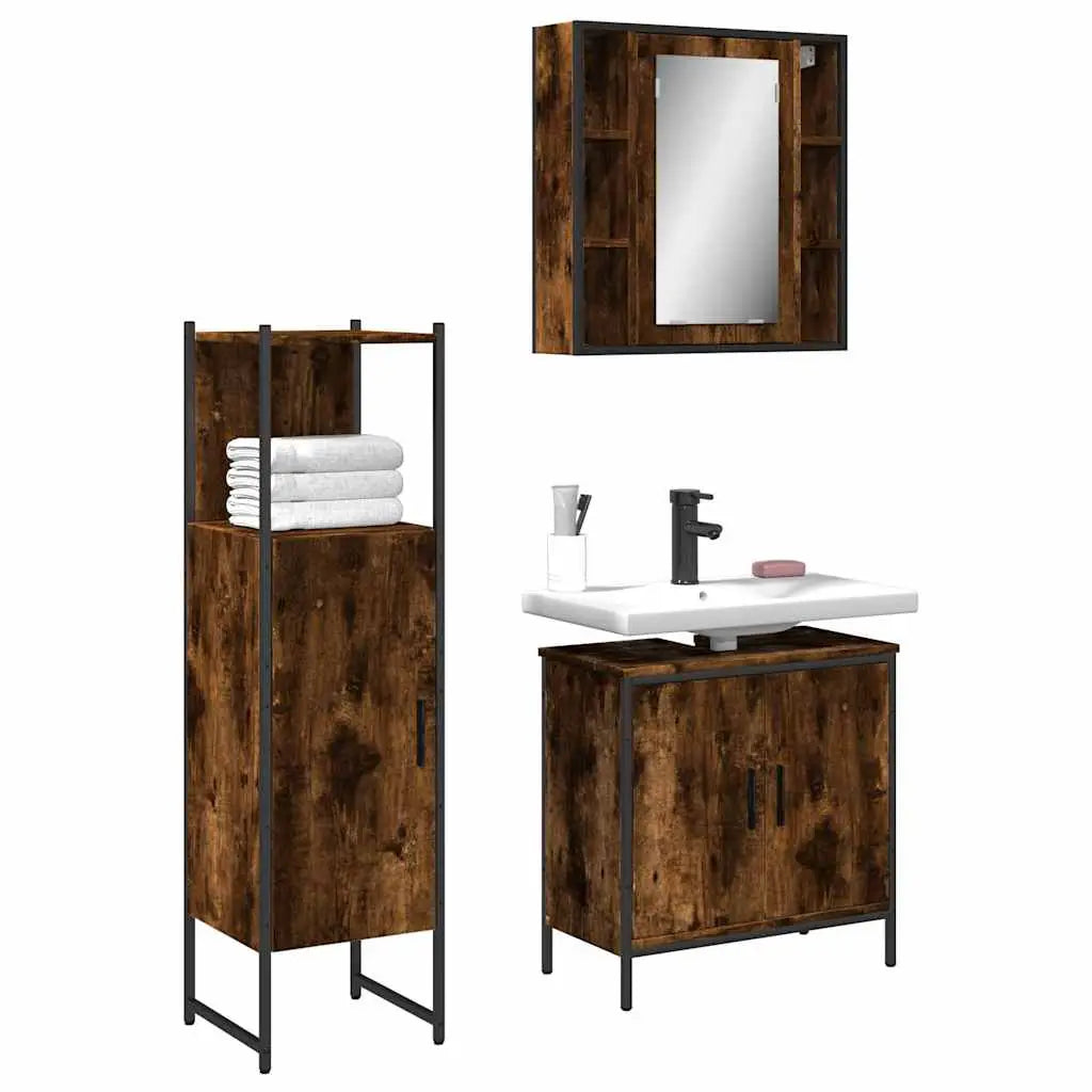 Ensemble d’armoires de salle de bain 3 pcs chêne fumé - XIOS
