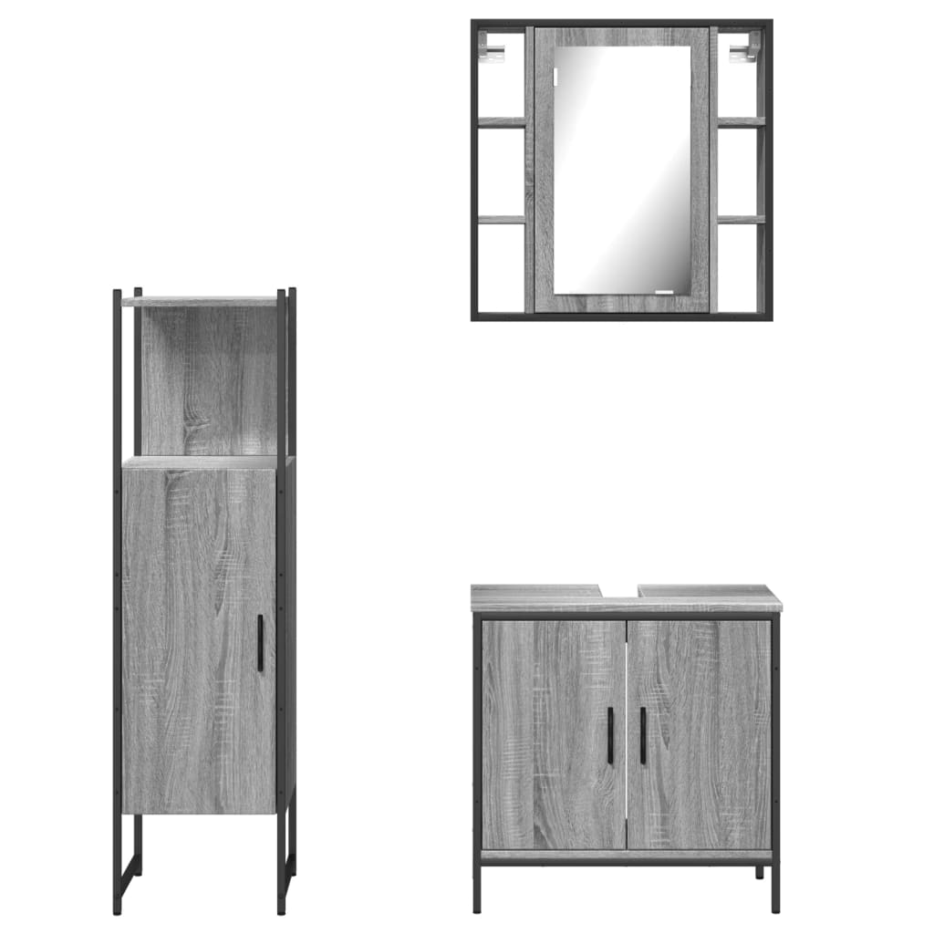 Ensemble d'armoires de salle de bain 3 pcs sonoma gris