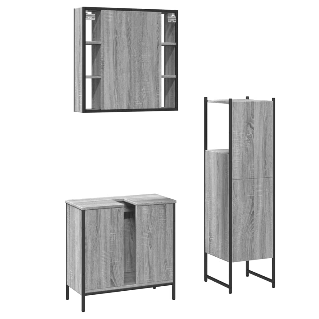 Ensemble d'armoires de salle de bain 3 pcs sonoma gris