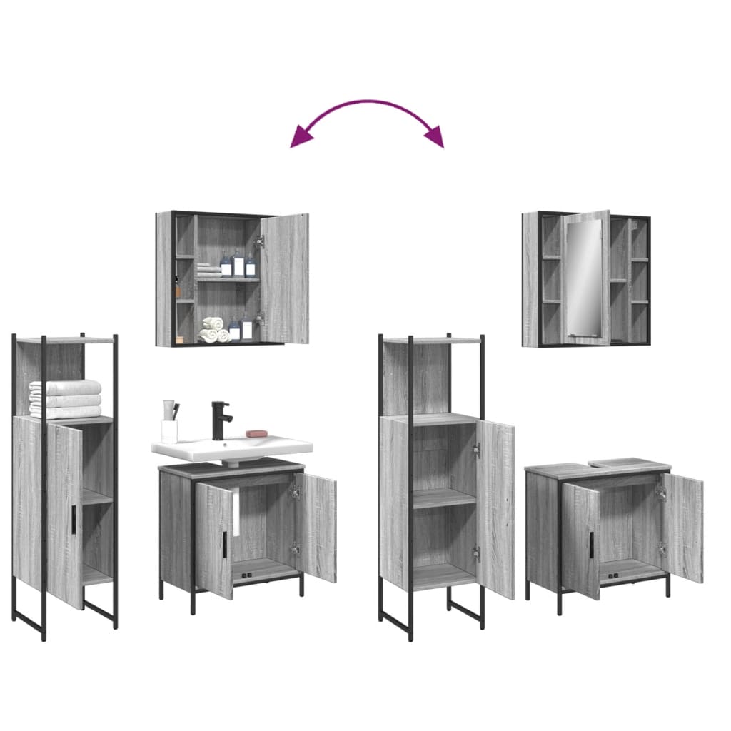 Ensemble d'armoires de salle de bain 3 pcs sonoma gris