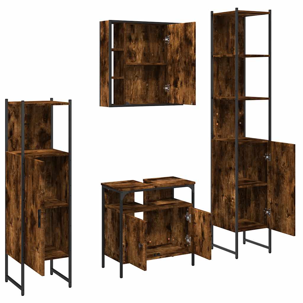 Ensemble d'armoires de salle de bain 4 pcs chêne fumé