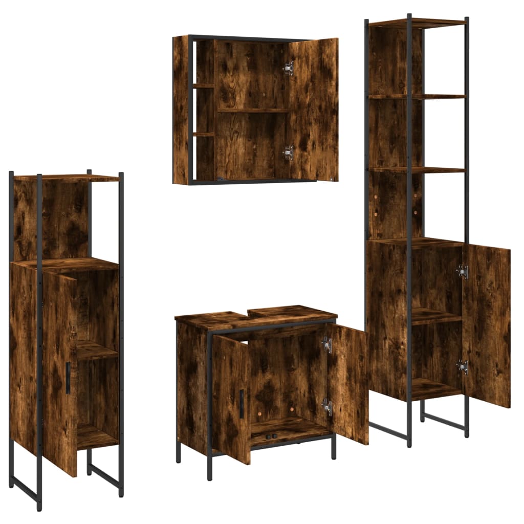 Ensemble d'armoires de salle de bain 4 pcs chêne fumé