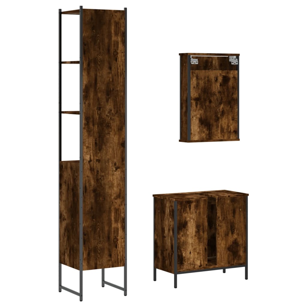 Ensemble de meubles de salle de bain 3 pcs Chêne fumé