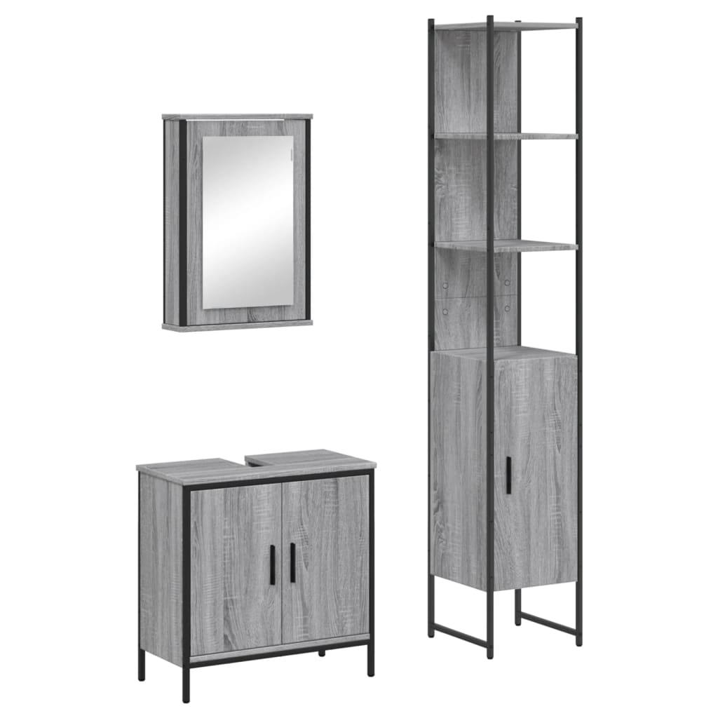 Ensemble de meubles de salle de bain 3 pcs Sonoma gris