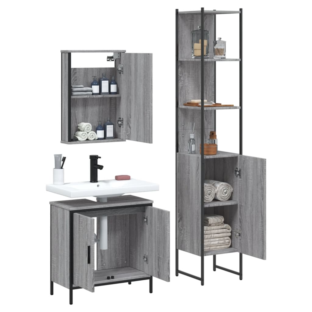 Ensemble de meubles de salle de bain 3 pcs Sonoma gris