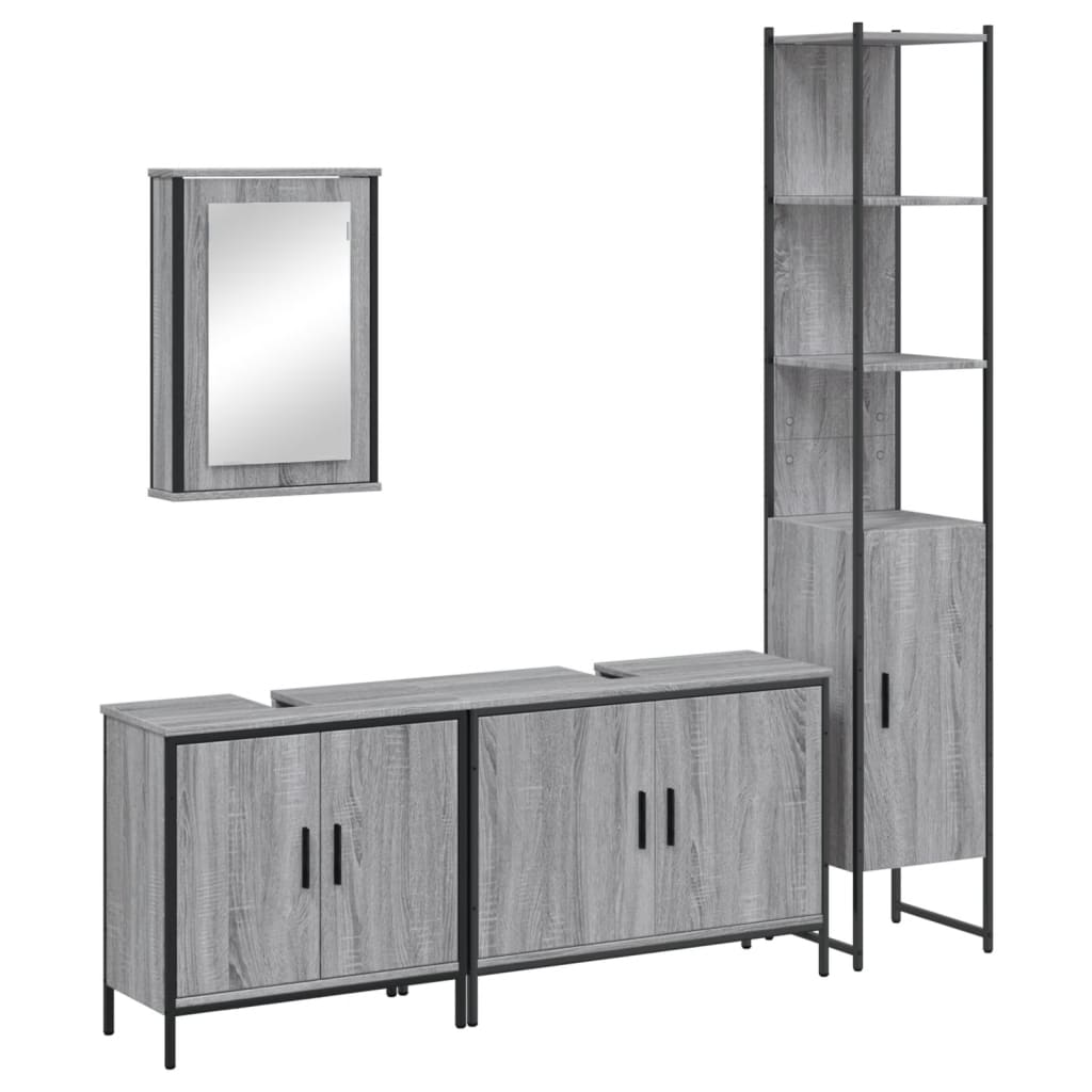 Ensemble de meubles de salle de bain 4 pcs Sonoma gris