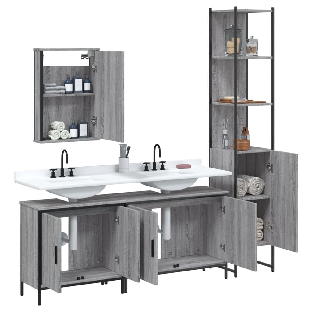 Ensemble de meubles de salle de bain 4 pcs Sonoma gris