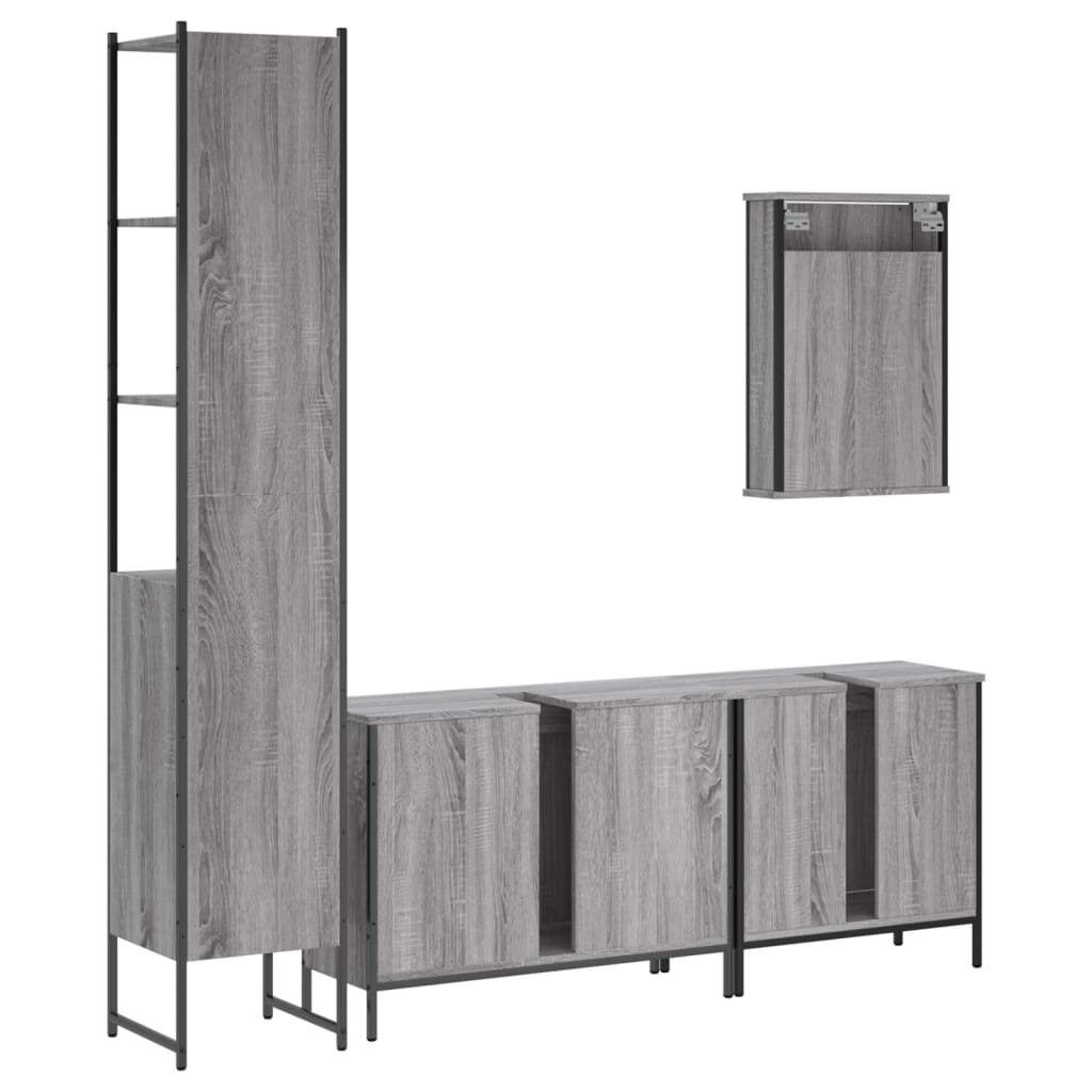 Ensemble de meubles de salle de bain 4 pcs Sonoma gris