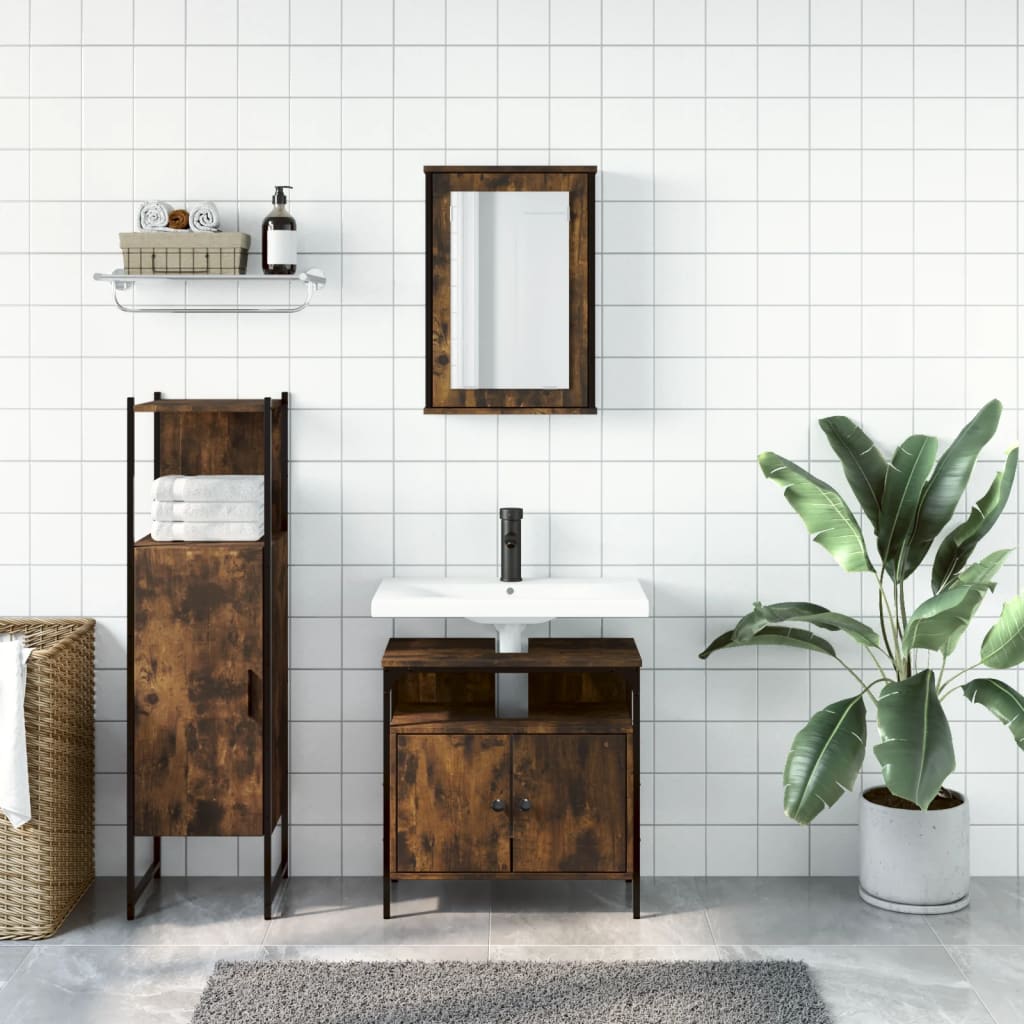 Ensemble de meubles de salle de bain 3 pcs Chêne fumé