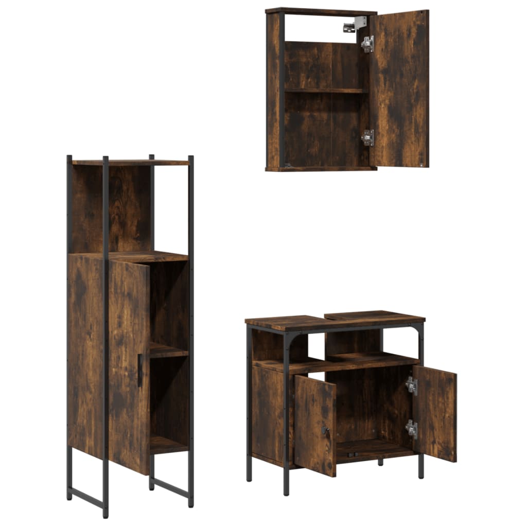 Ensemble de meubles de salle de bain 3 pcs Chêne fumé