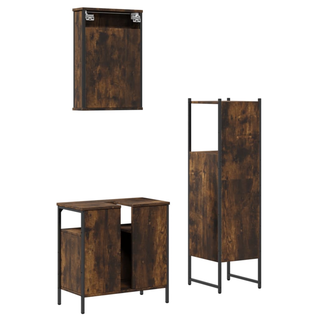 Ensemble de meubles de salle de bain 3 pcs Chêne fumé
