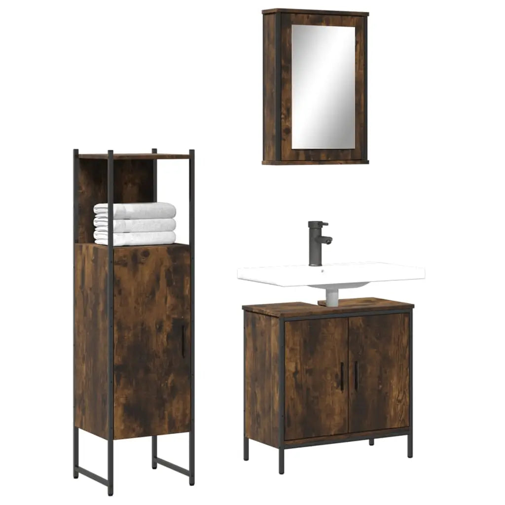 Ensemble de meubles de salle de bain 3 pcs Chêne fumé - XIOS