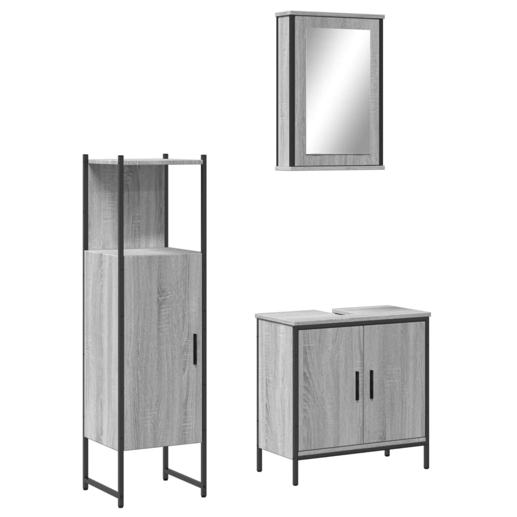 Ensemble de meubles de salle de bain 3 pcs Sonoma gris