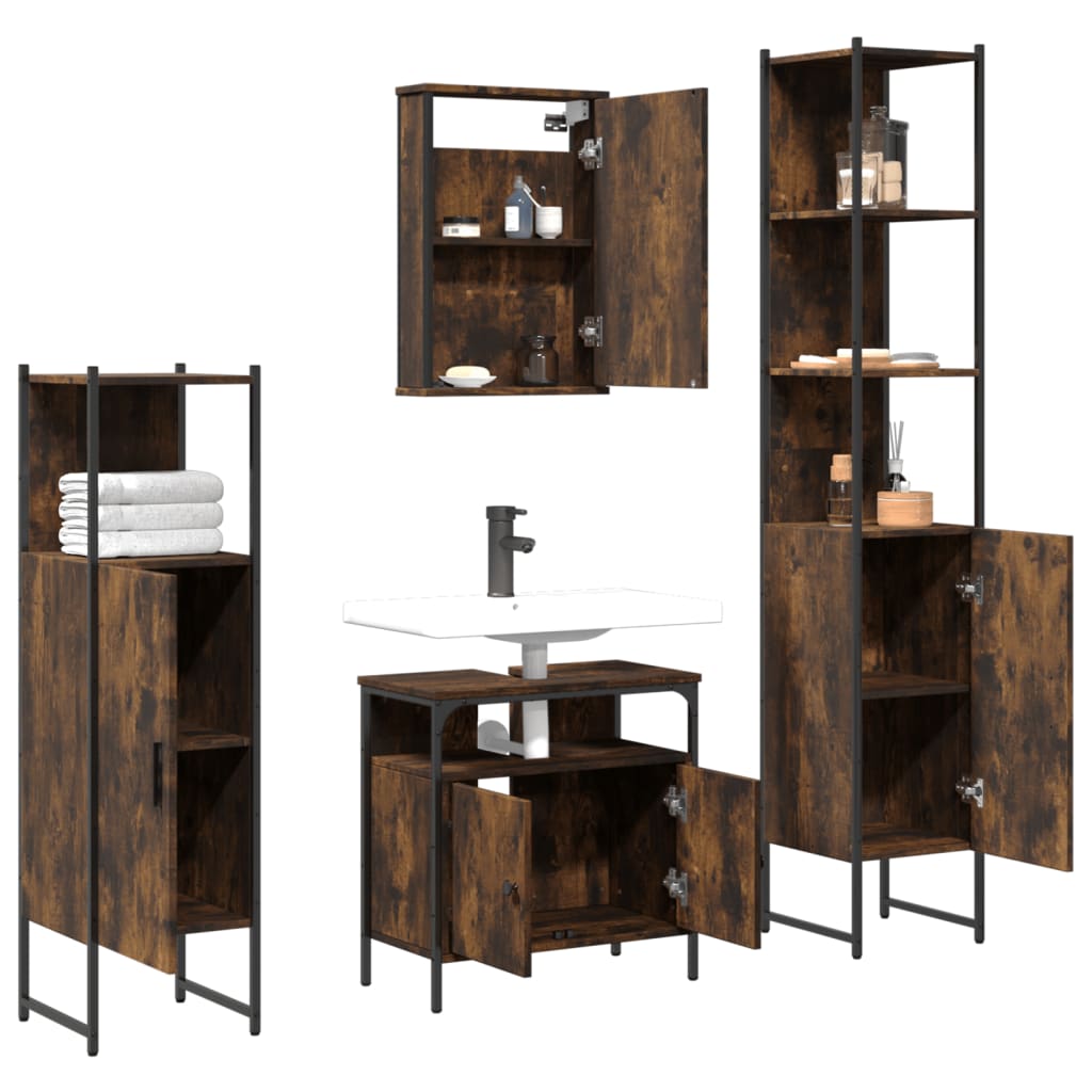 Ensemble de meubles de salle de bain 4 pcs Chêne fumé Bois