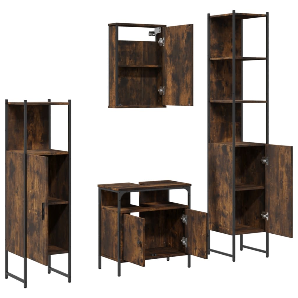 Ensemble de meubles de salle de bain 4 pcs Chêne fumé Bois