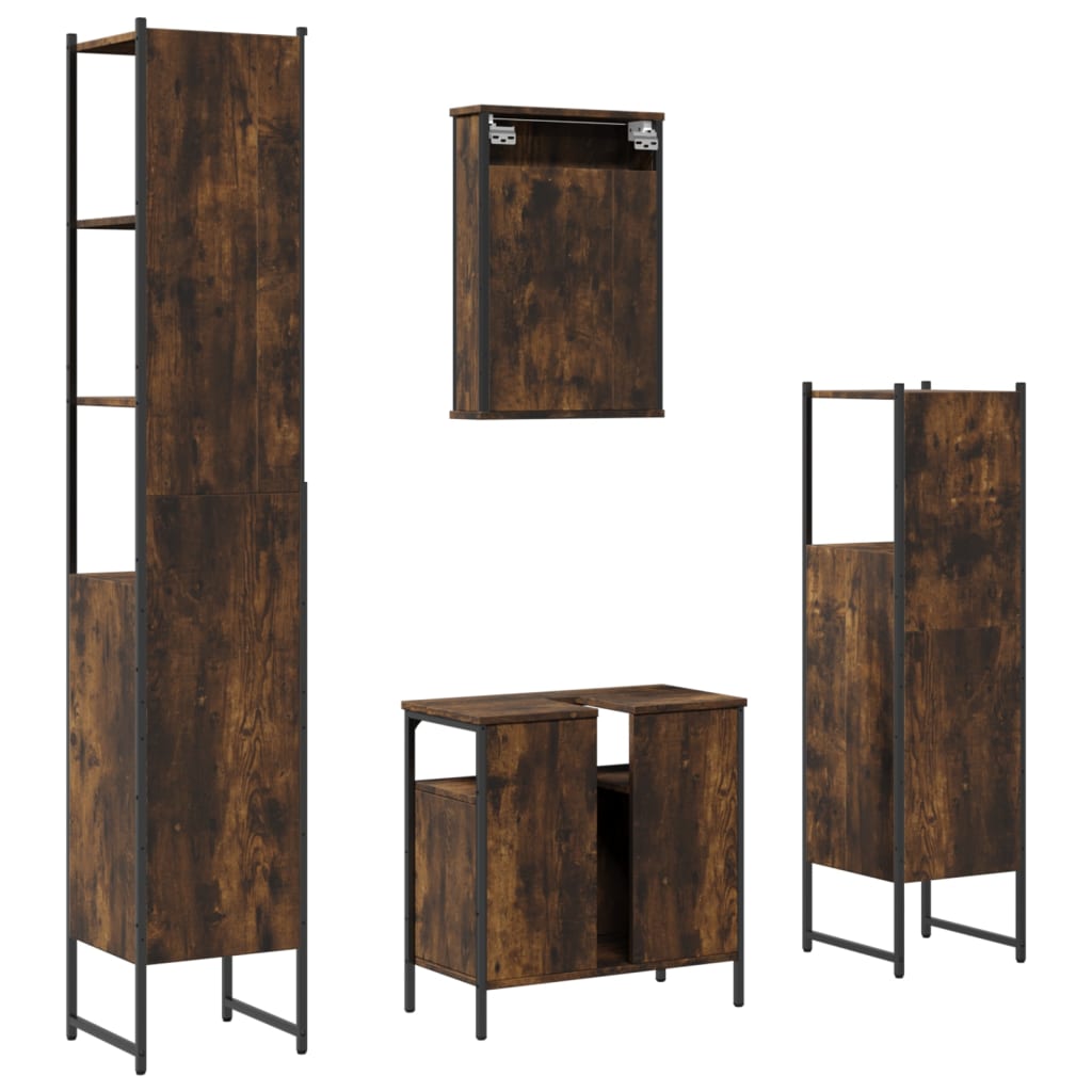 Ensemble de meubles de salle de bain 4 pcs Chêne fumé Bois
