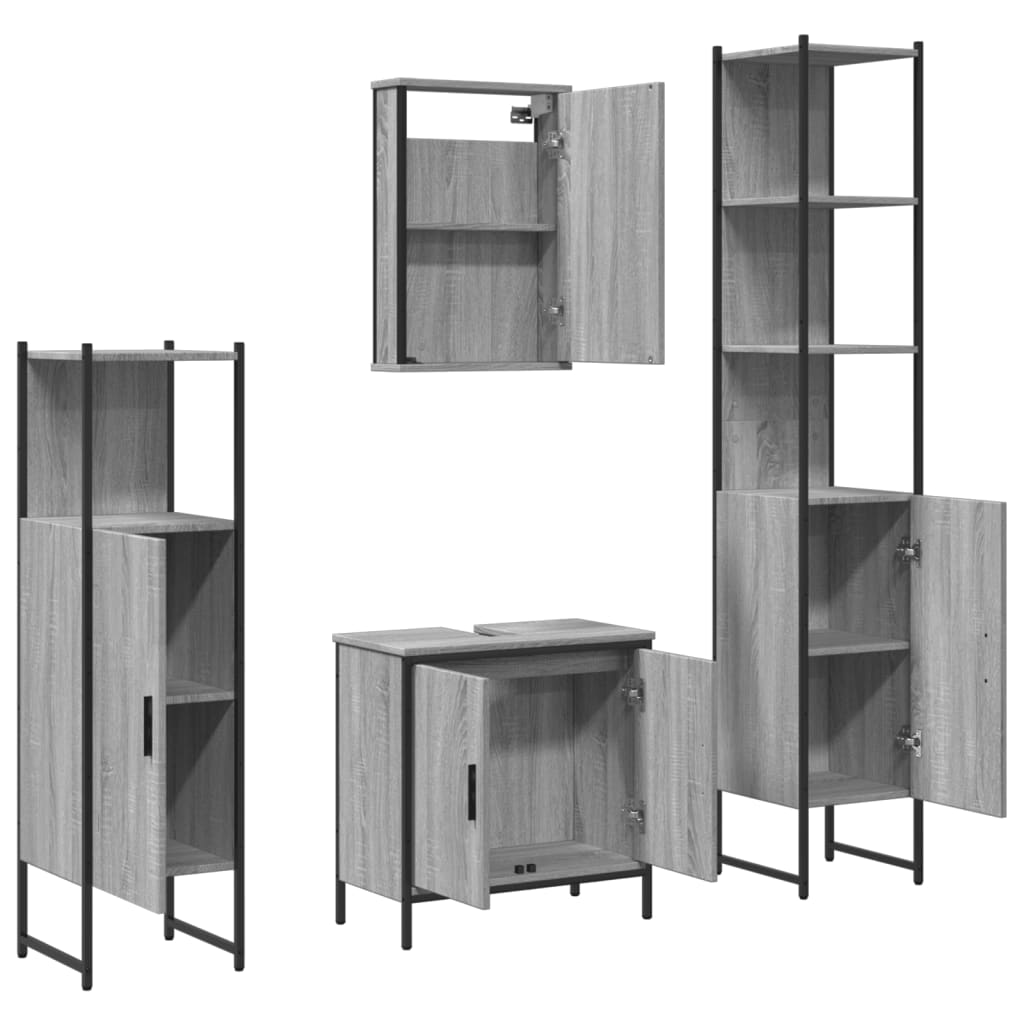 Ensemble de meubles de salle de bain 4 pcs Sonoma gris