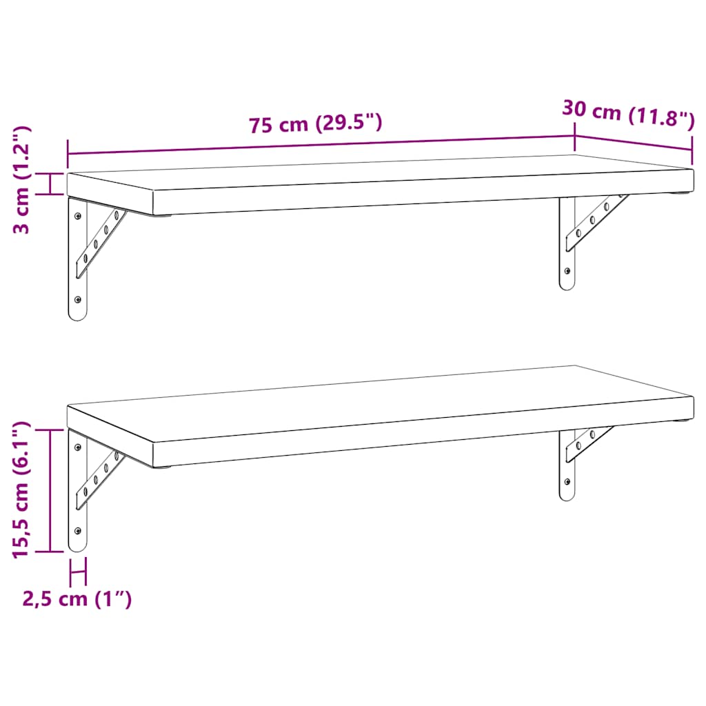 Étagères murales 2 pcs 75x30 cm argenté acier inoxydable - XIOS