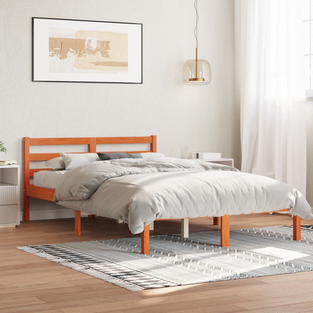 Cadre de lit sans matelas cire marron 150x200cm bois pin massif - XIOS