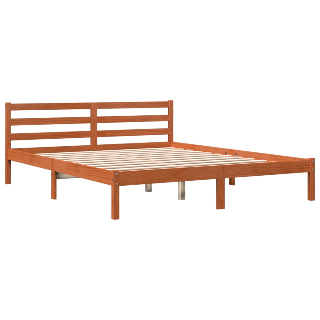 Cadre de lit sans matelas cire marron 160x200cm bois pin massif - XIOS