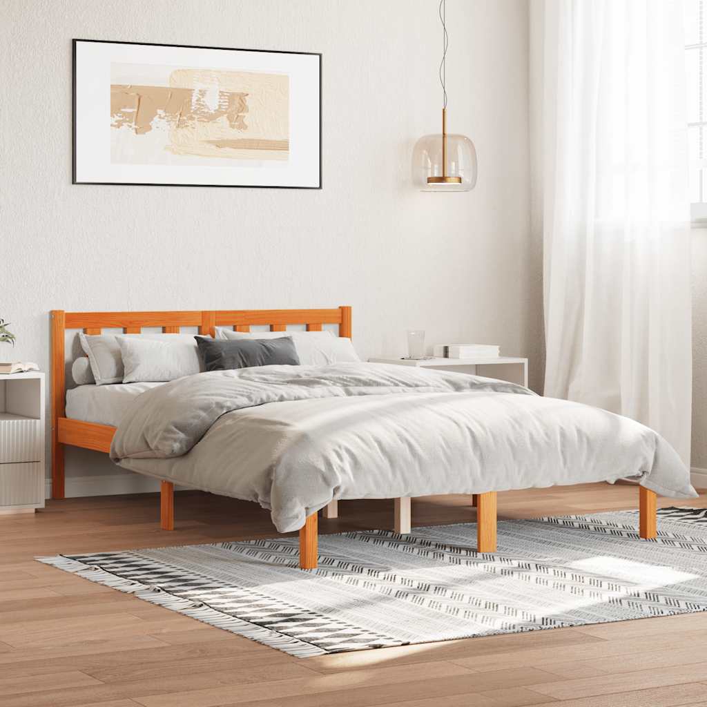 Cadre de lit sans matelas cire marron 120x200cm bois pin massif - XIOS