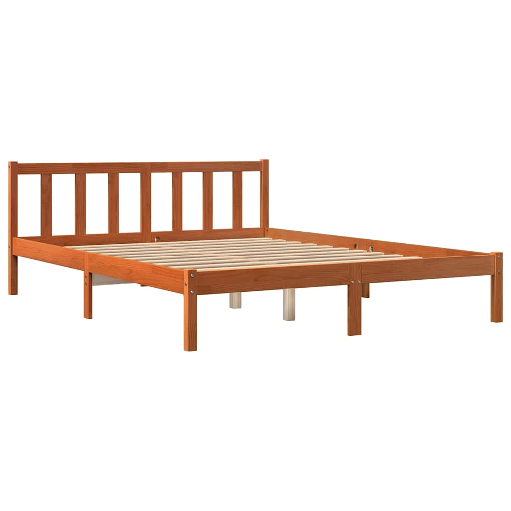 Cadre de lit sans matelas cire marron 160x200cm bois pin massif - XIOS