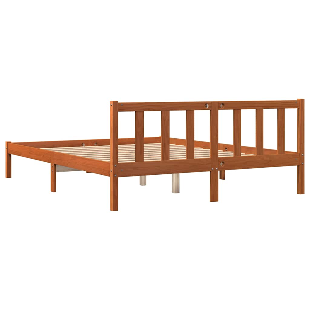 Cadre de lit sans matelas cire marron 160x200cm bois pin massif - XIOS