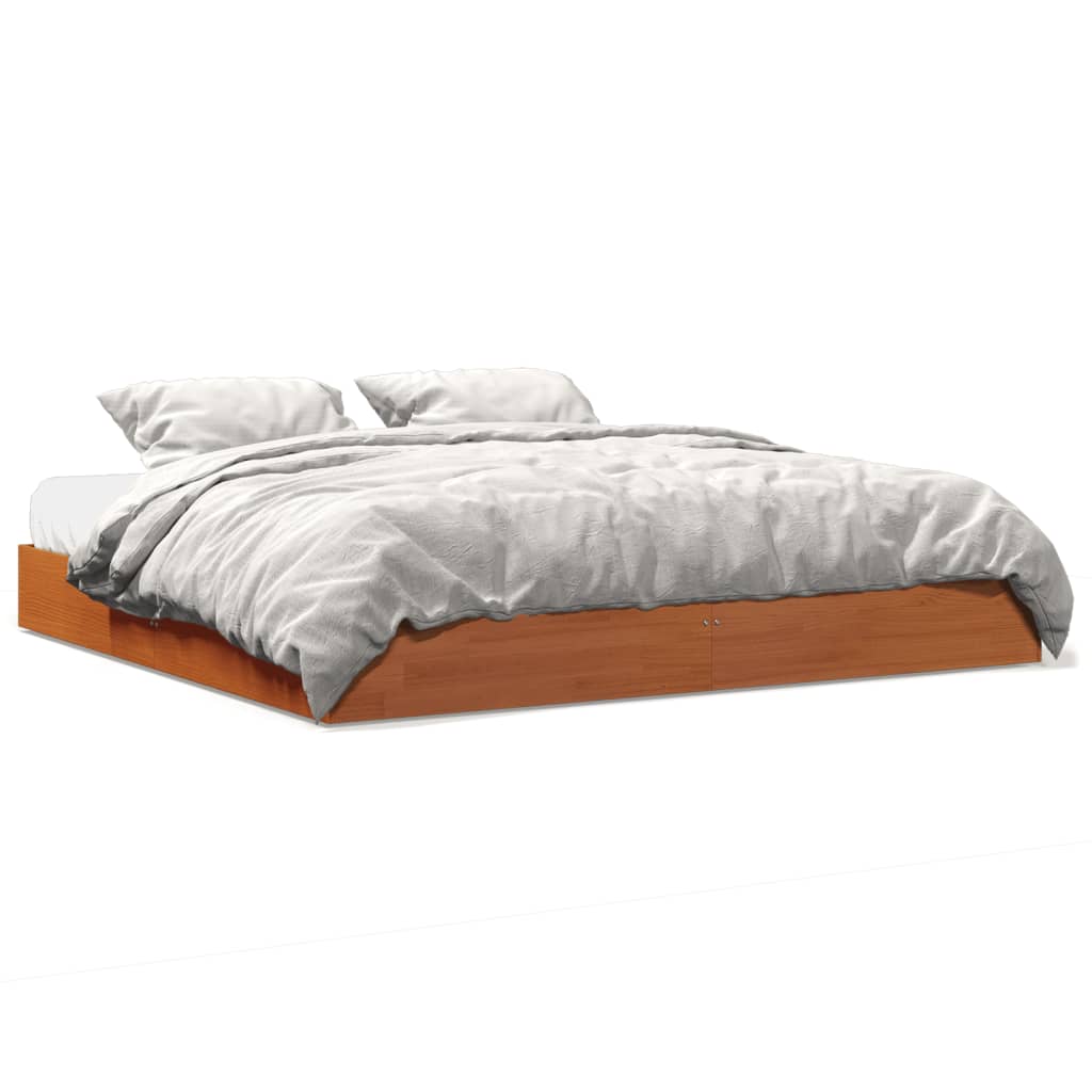 Cadre de lit sans matelas cire marron 200x200cm bois pin massif - XIOS