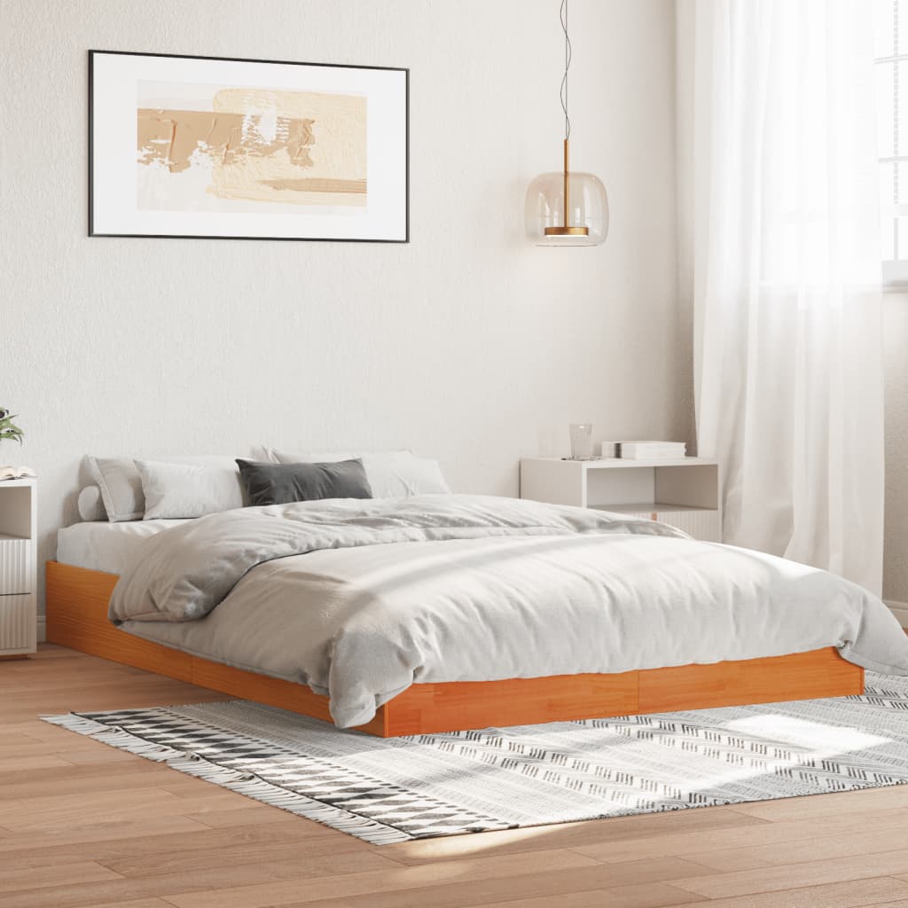 Cadre de lit sans matelas cire marron 160x200cm bois pin massif - XIOS