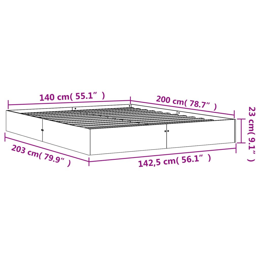 Cadre de lit sans matelas cire marron 140x200cm bois pin massif - XIOS