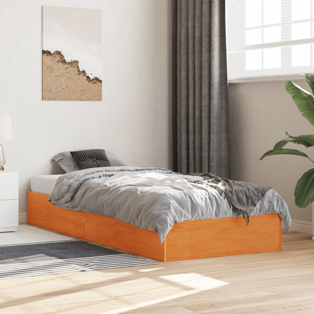 Cadre de lit sans matelas cire marron 75x190 cm bois pin massif - XIOS