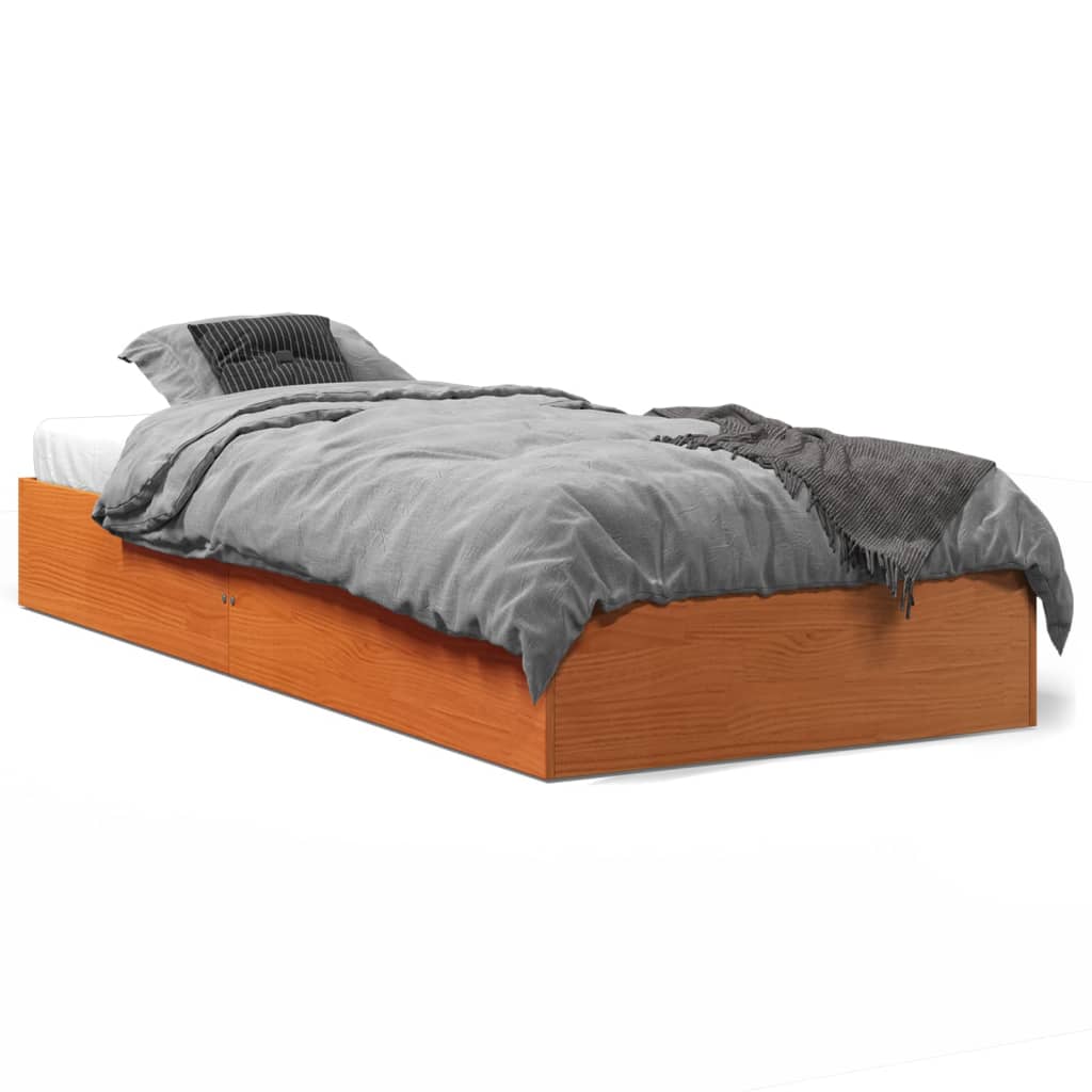Cadre de lit sans matelas cire marron 90x190 cm bois pin massif - XIOS