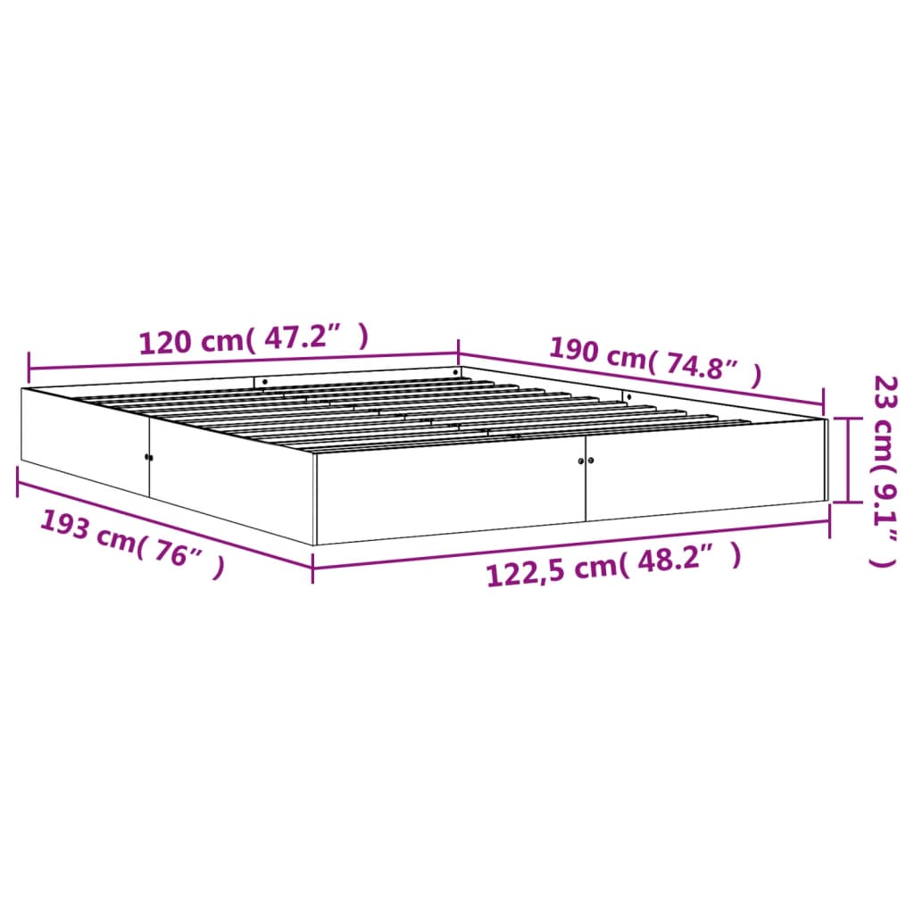 Cadre de lit sans matelas cire marron 120x190cm bois pin massif - XIOS