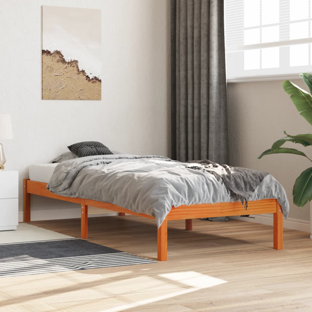 Cadre de lit sans matelas cire marron 90x200 cm bois pin massif - XIOS