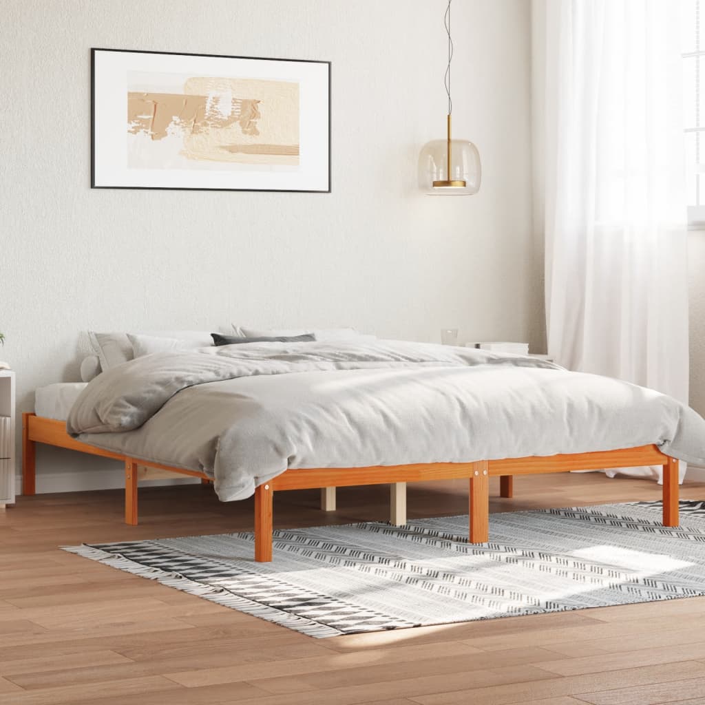 Cadre de lit sans matelas cire marron 160x200cm bois pin massif - XIOS