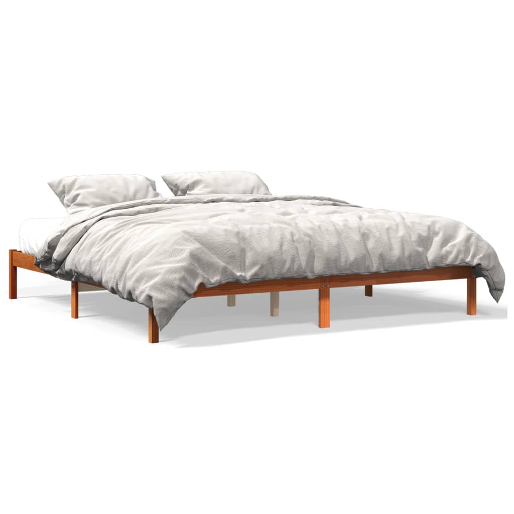 Cadre de lit sans matelas cire marron 200x200cm bois pin massif - XIOS
