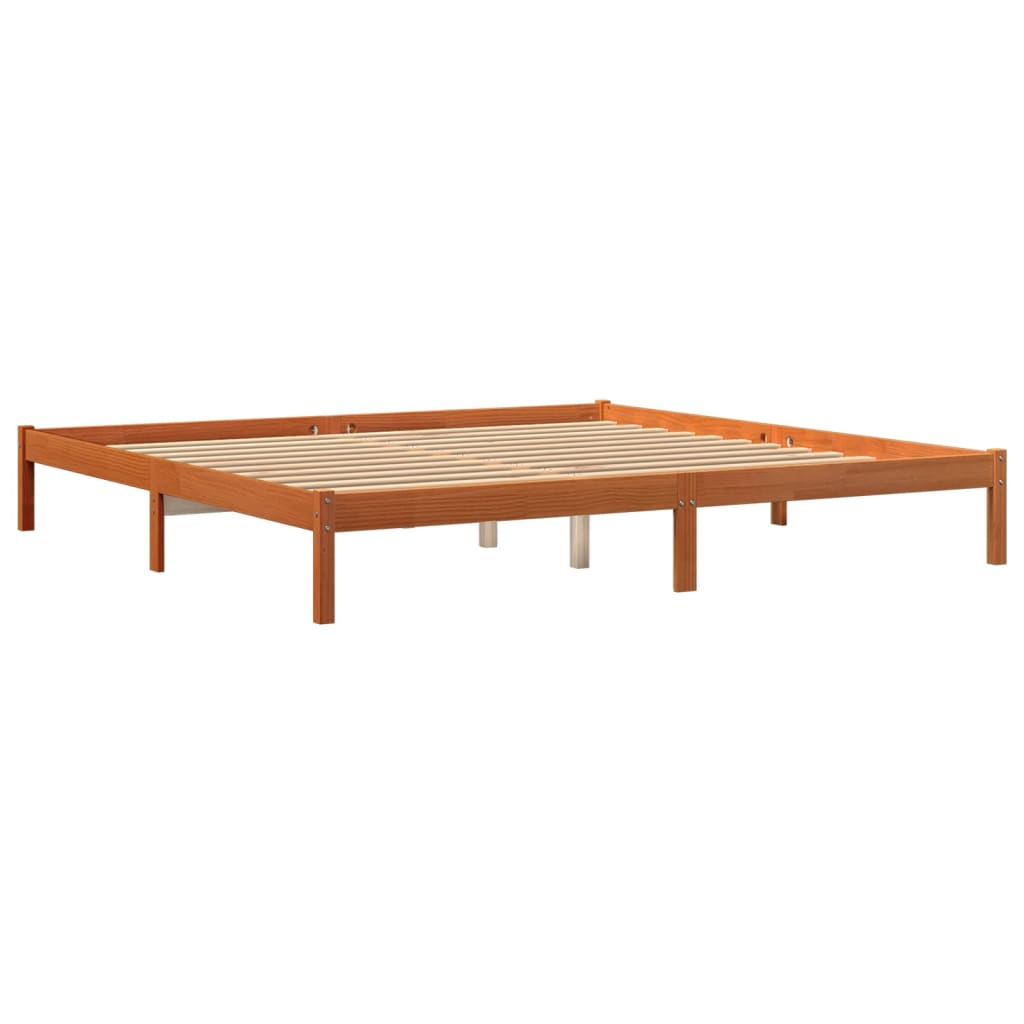 Cadre de lit sans matelas cire marron 200x200cm bois pin massif - XIOS