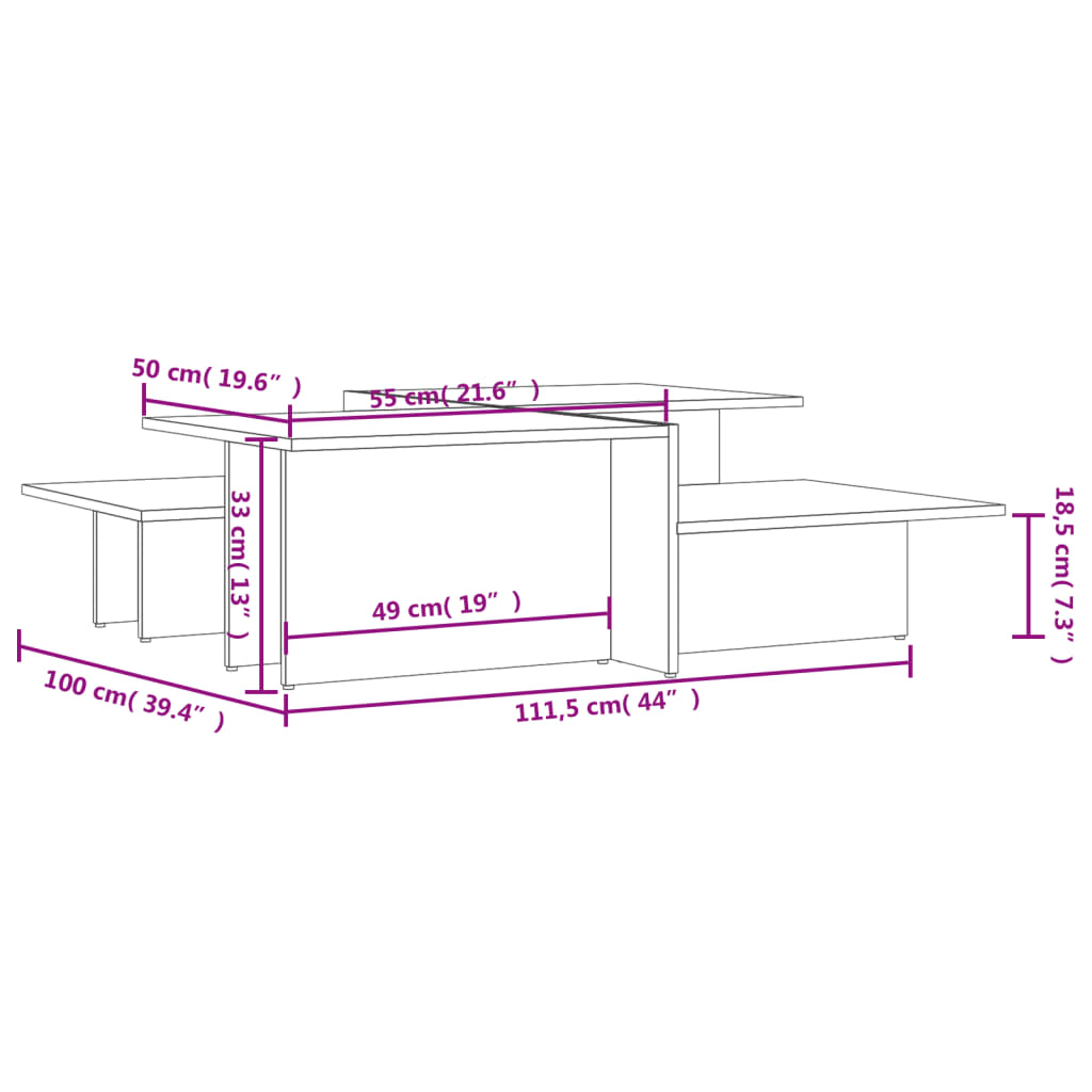 Tables basses 2 pcs blanc brillant bois d'ingénierie - XIOS