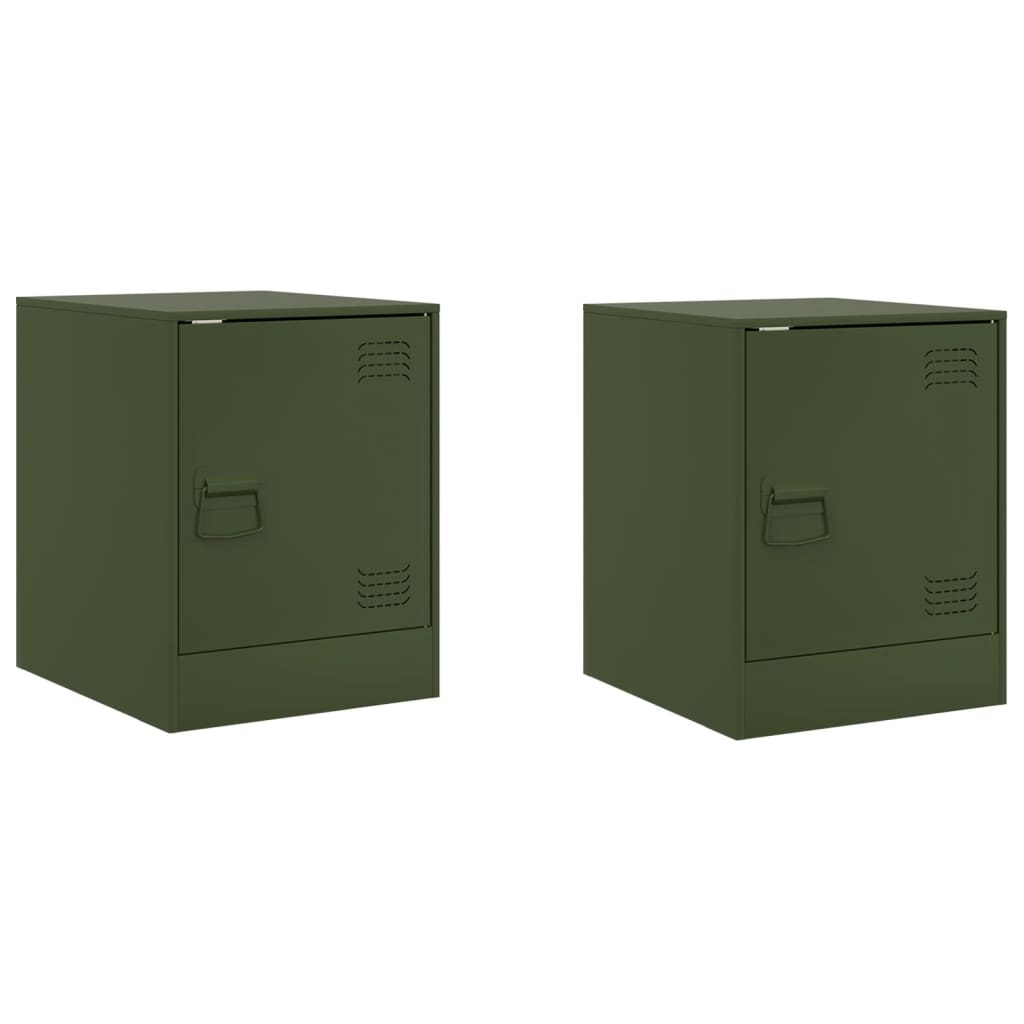 Tables de chevet 2 pcs vert olive 34,5x39x44 cm acier - XIOS