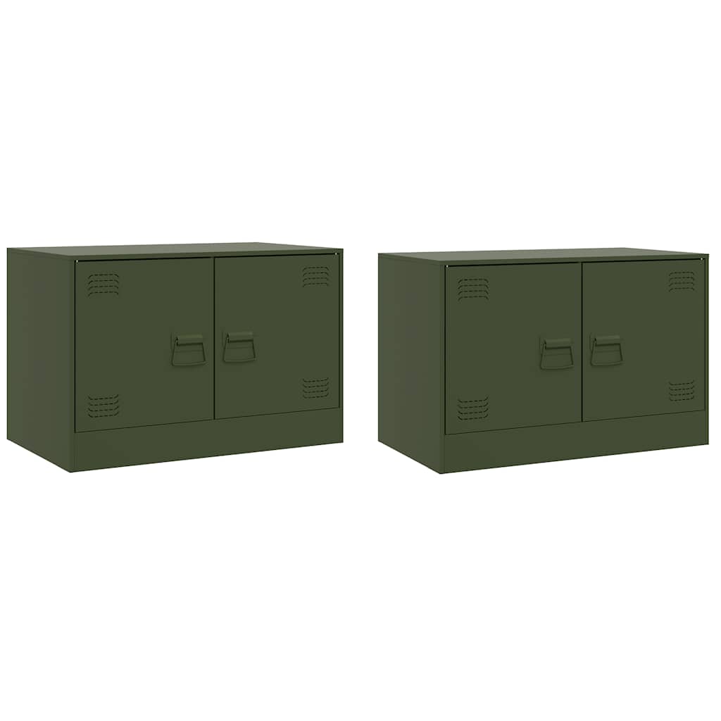 Meubles TV 2 pcs vert olive 67x39x44 cm acier - XIOS