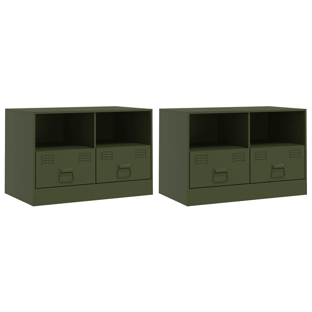 Meubles TV 2 pcs vert olive 67x39x44 cm acier - XIOS