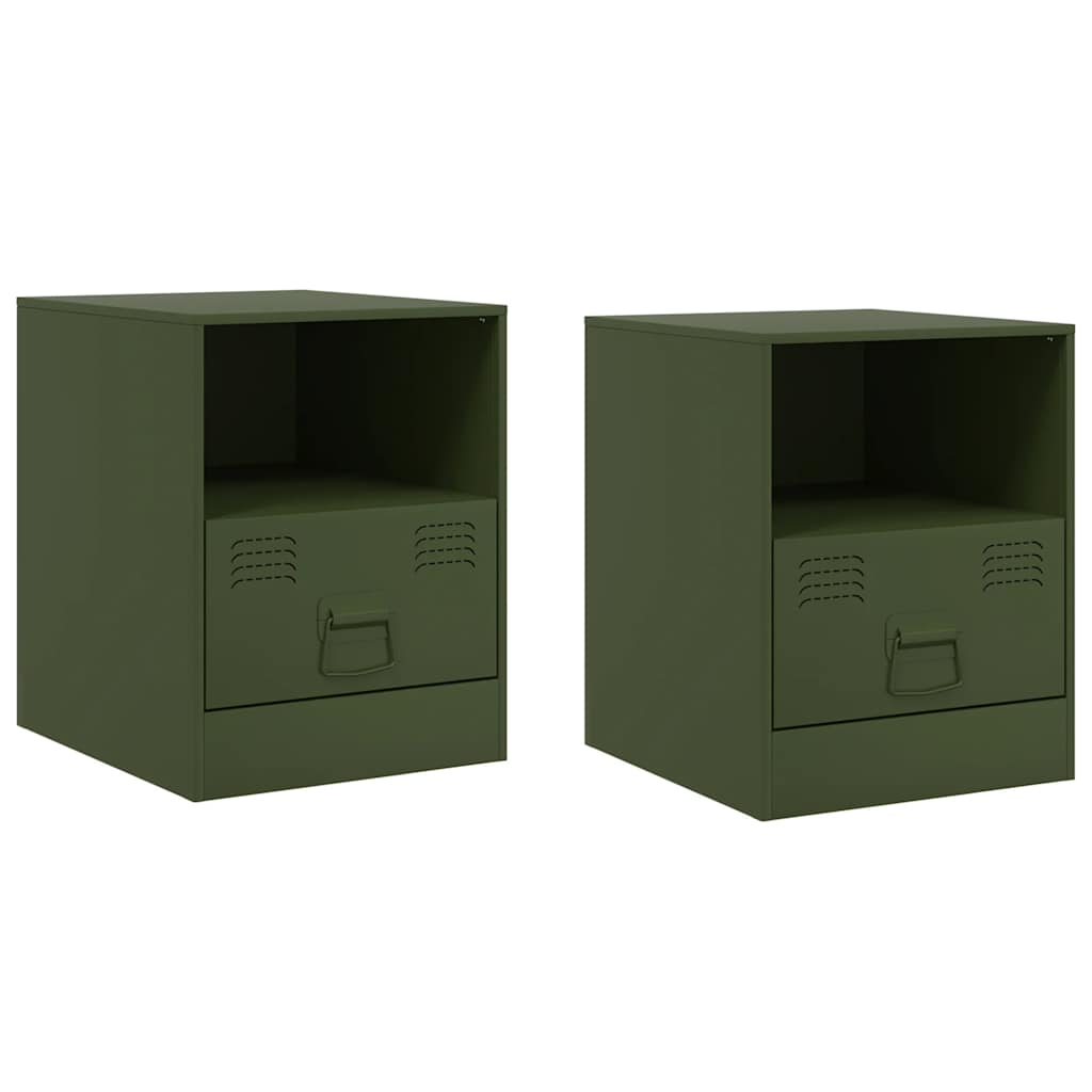 Tables de chevet 2 pcs vert olive 34,5x39x44 cm acier - XIOS