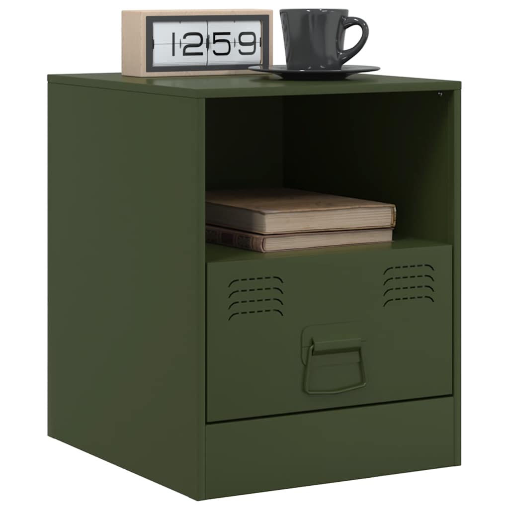 Tables de chevet 2 pcs vert olive 34,5x39x44 cm acier - XIOS