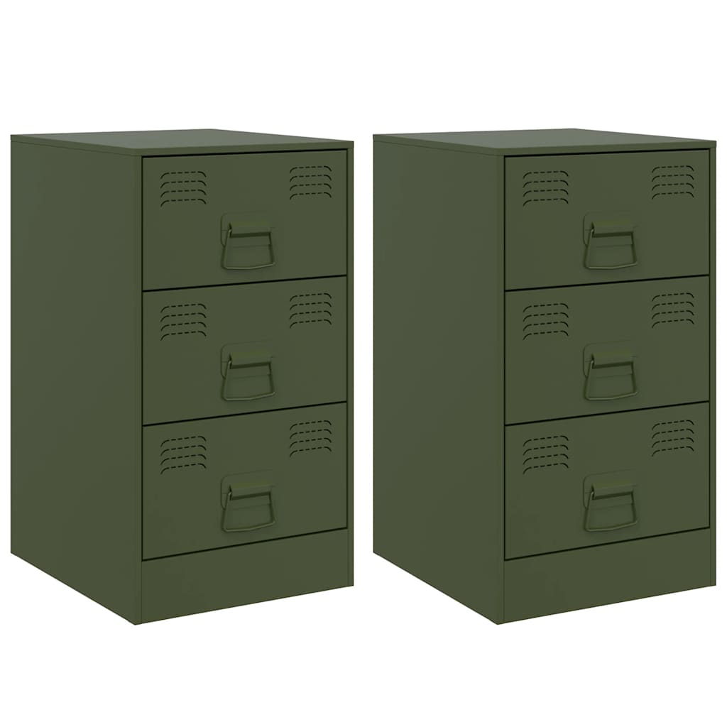 Tables de chevet 2 pcs vert olive 34,5x39x62 cm acier - XIOS