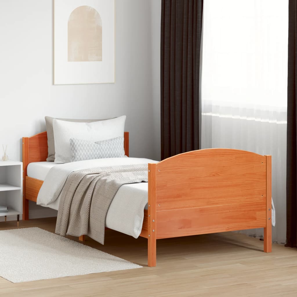 Cadre de lit sans matelas cire marron 90x200 cm bois pin massif - XIOS