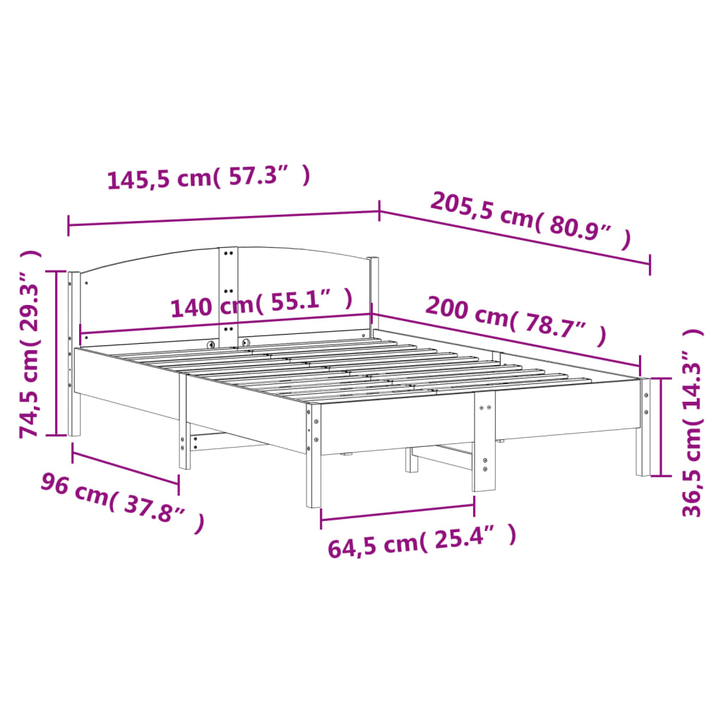 Cadre de lit sans matelas 140x200 cm bois massif de pin - XIOS